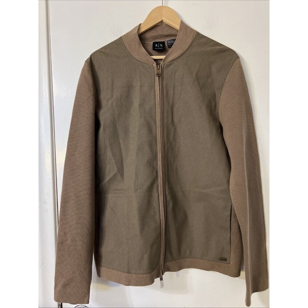 Armani Exchange Mens Brown Full Zip Up Cardigan Sweater Sz Large
